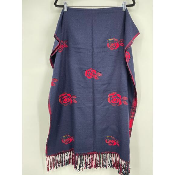 Plaid Rose Red Blue Super Soft Reversible Scarf Shawl Wrap NEW - Picture 5 of 6